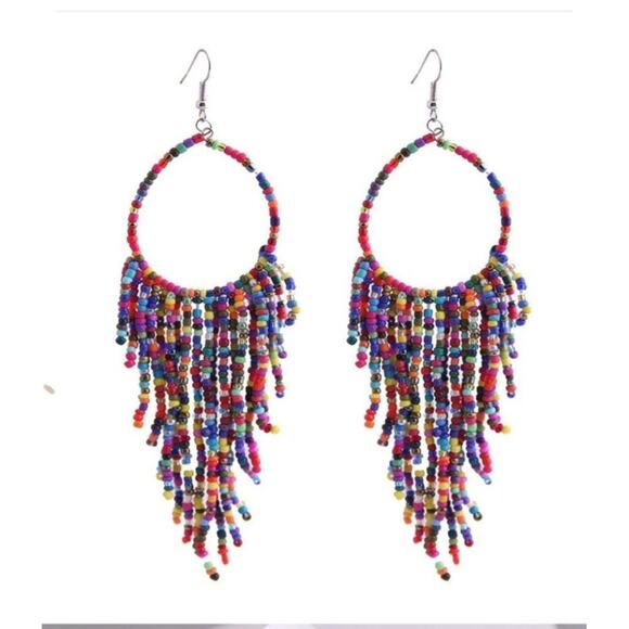 New Colorful Long Beaded Dangle Tassel Hook Earrings Multi Colors A0104 - Picture 8 of 15